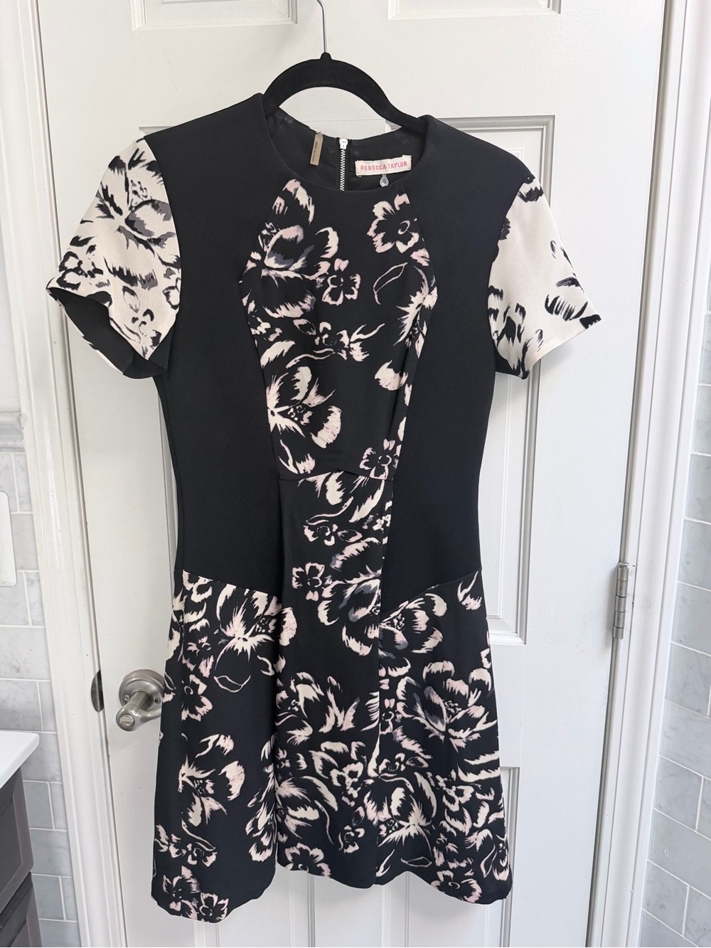 Rebecca Taylor Black and White Floral Panel Dress Size 6
